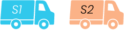 A graphic of two trucks, labelled S1 and S2