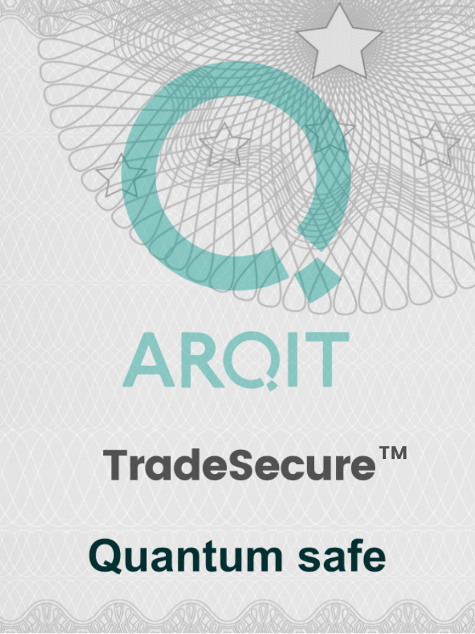 The Arqit TradeSecure logo against a grey background